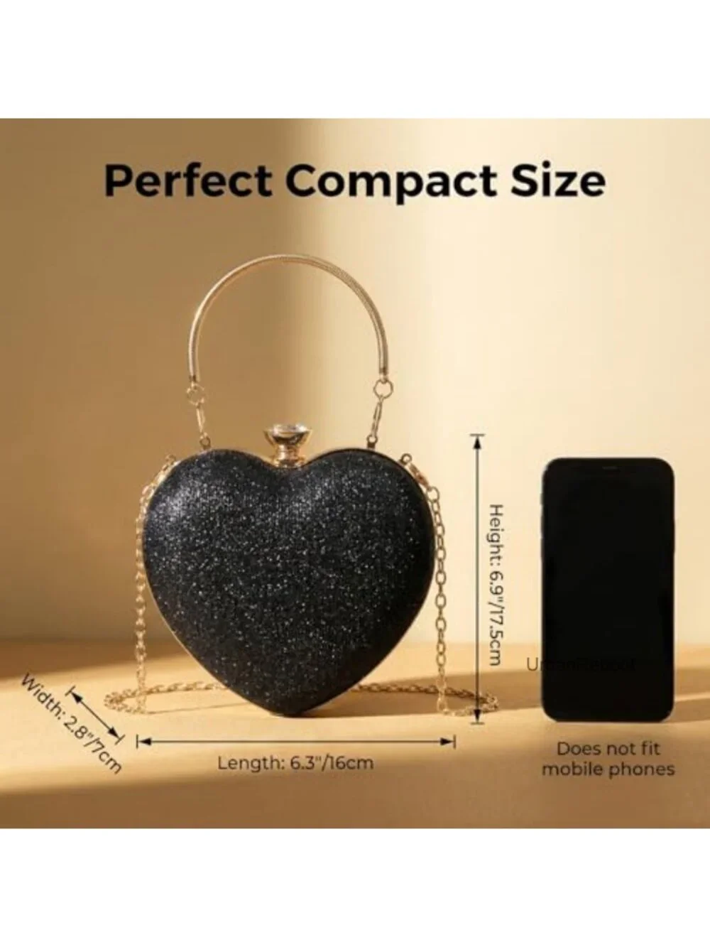 Glitter Heart Shape Clutch Mini Crossbody Bag with Chain Strap